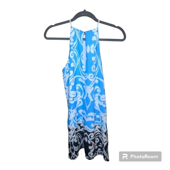 Shift Dress Summer Blues with White Swirl Sleeveless Halter - Picture 4 of 12